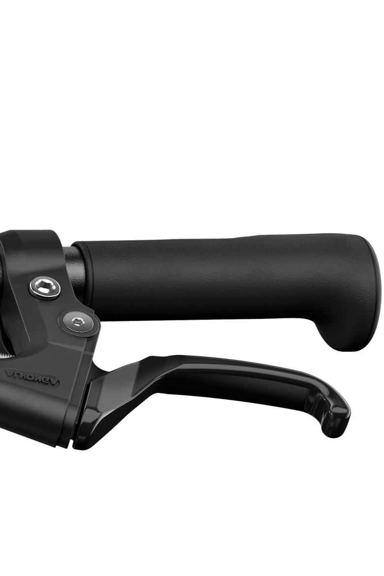 Detailed view of a brake lever on the woom GO 4 children's bike with 20″ wheels