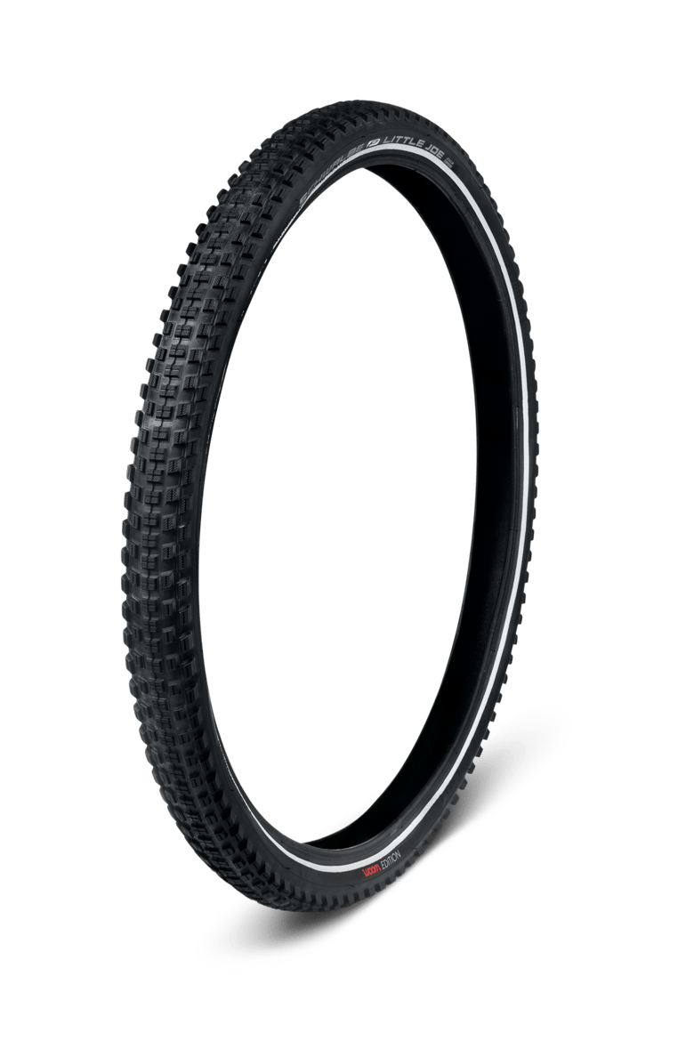 Detailed view of the front 20″ wheel on the woom GO 4 children's bike