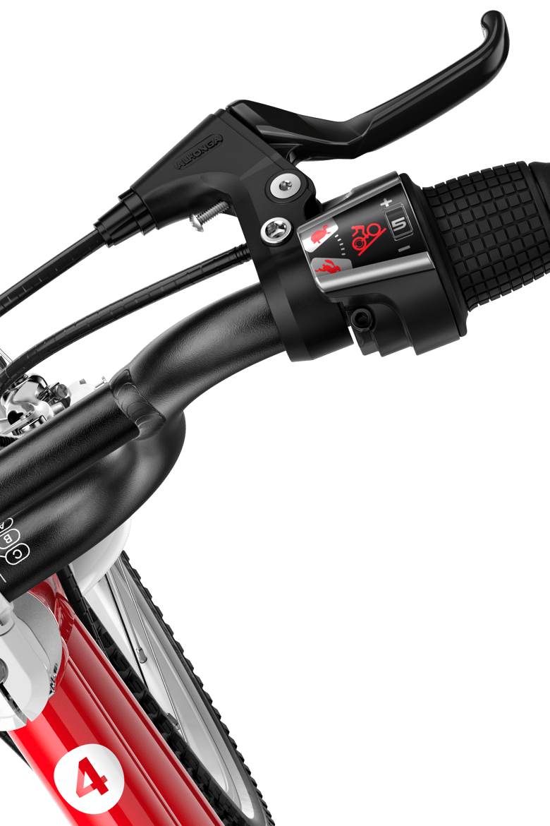 Detailed view of the twist shifter on the woom GO 4 children's bike