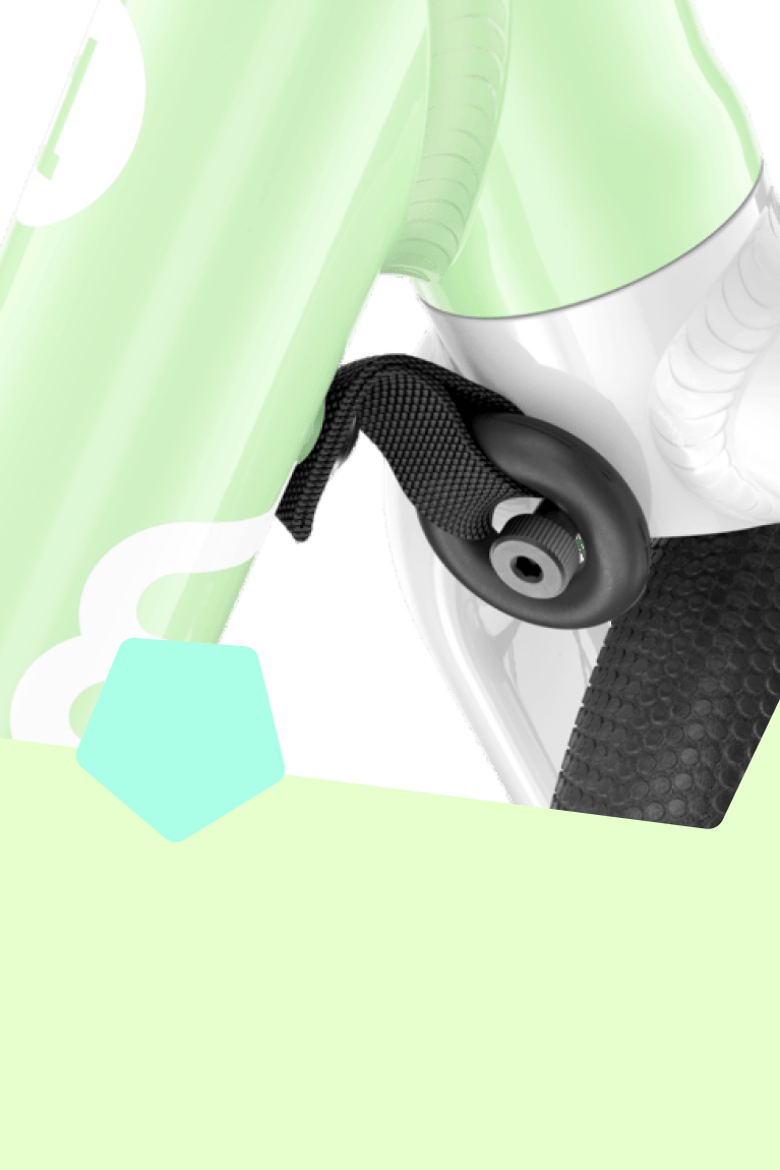 Detailansicht des Lenkeinschlagsbegrenzers an einem spearmint crush woom GO Fahrrad