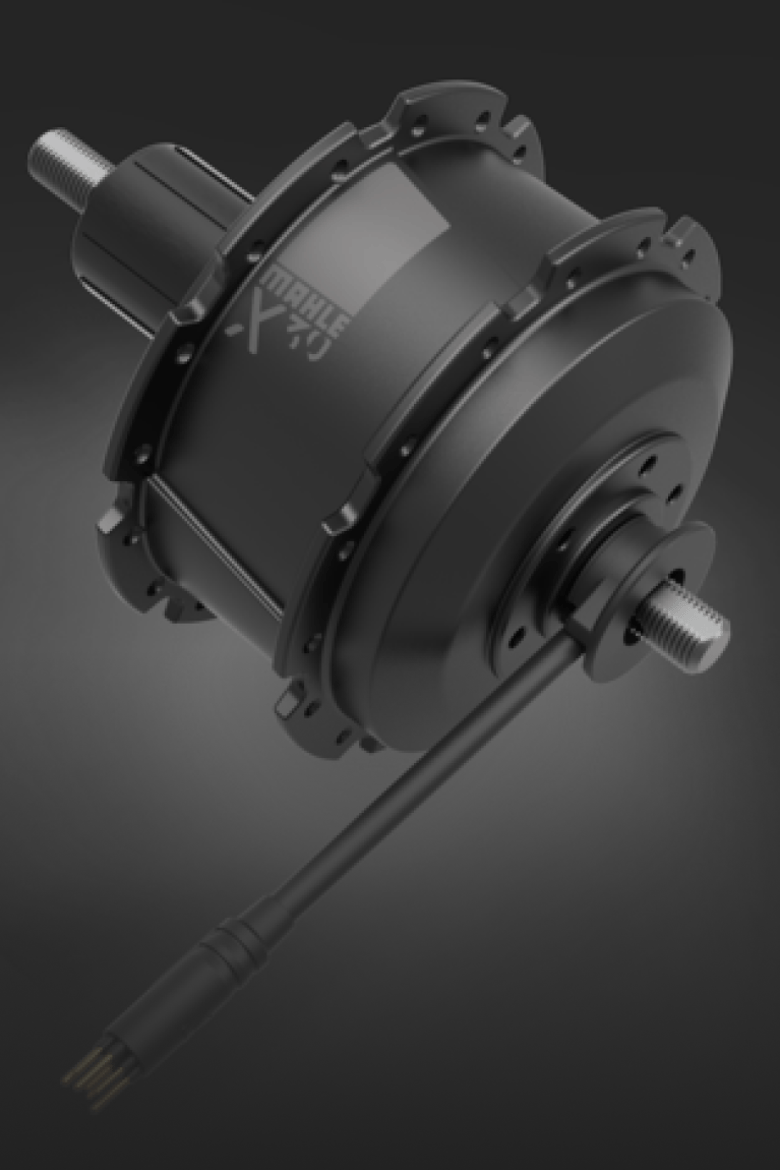 Detailansicht des schwarzen X30 Nabenmotors von MAHLE.