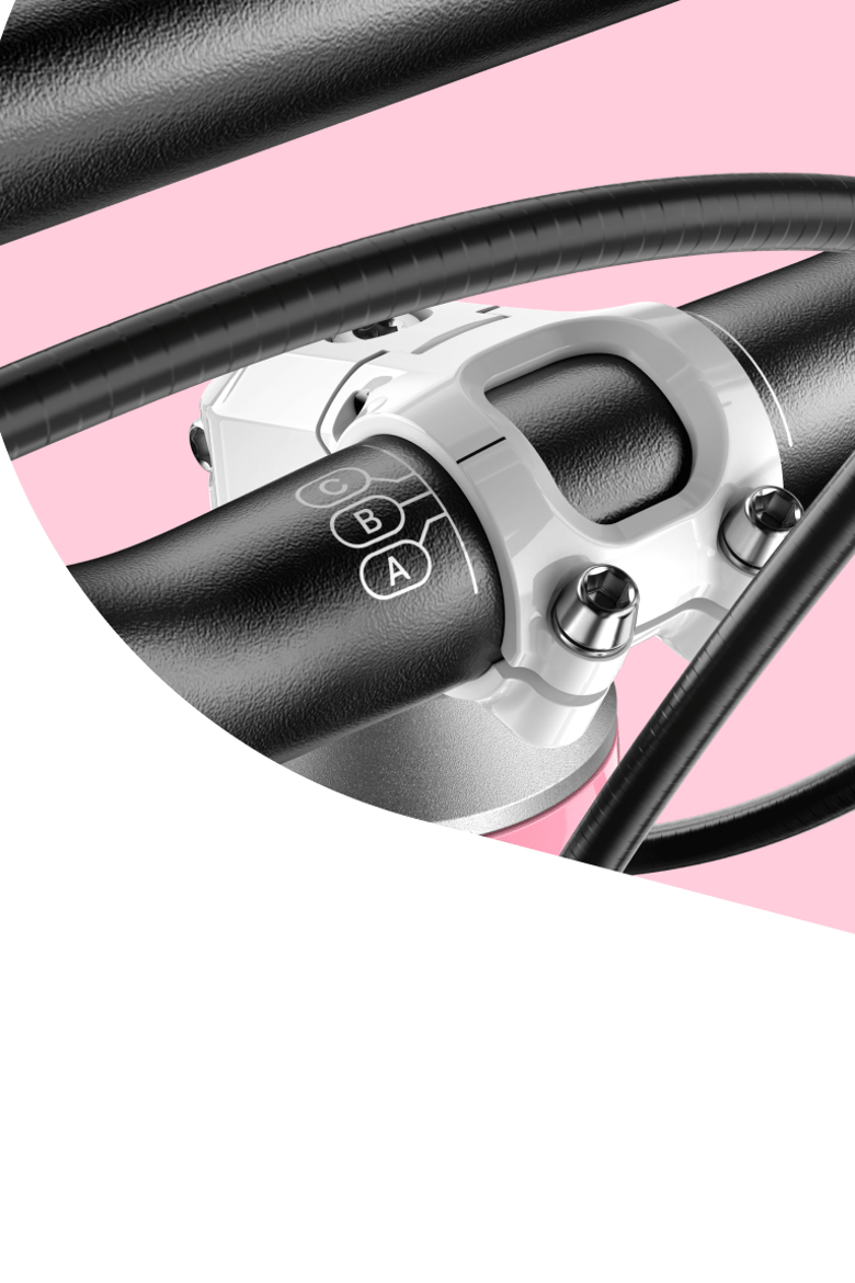 On the left, a seatpost with ABC markings, while on the right, handlebars with ABC markings for the perfect bike setup