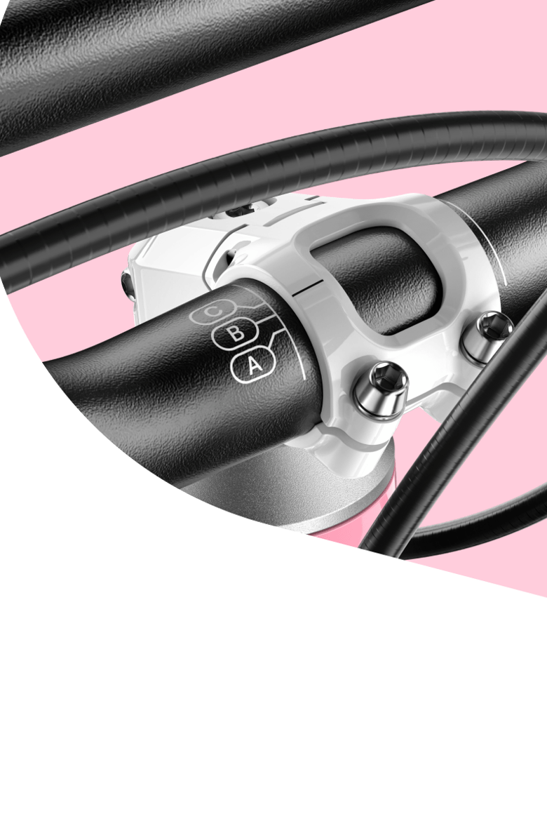 À gauche, une tige de selle avec marquage ABC, à droite, un guidon avec marquage ABC pour le réglage optimal du vélo