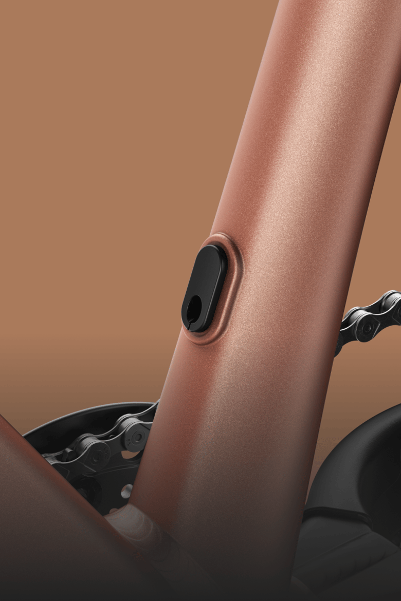 Detailed view of the seat tube on the woom OFF AIR, which has a small hole to allow for retrofitting with a dropper tube