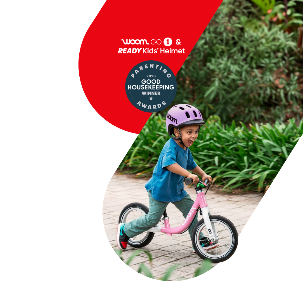 An image showing the Good Housekeeping Parents Award Winner 2026 badge and the award winners: the GO 1 balance bike and the READY Kids’ Helmet.