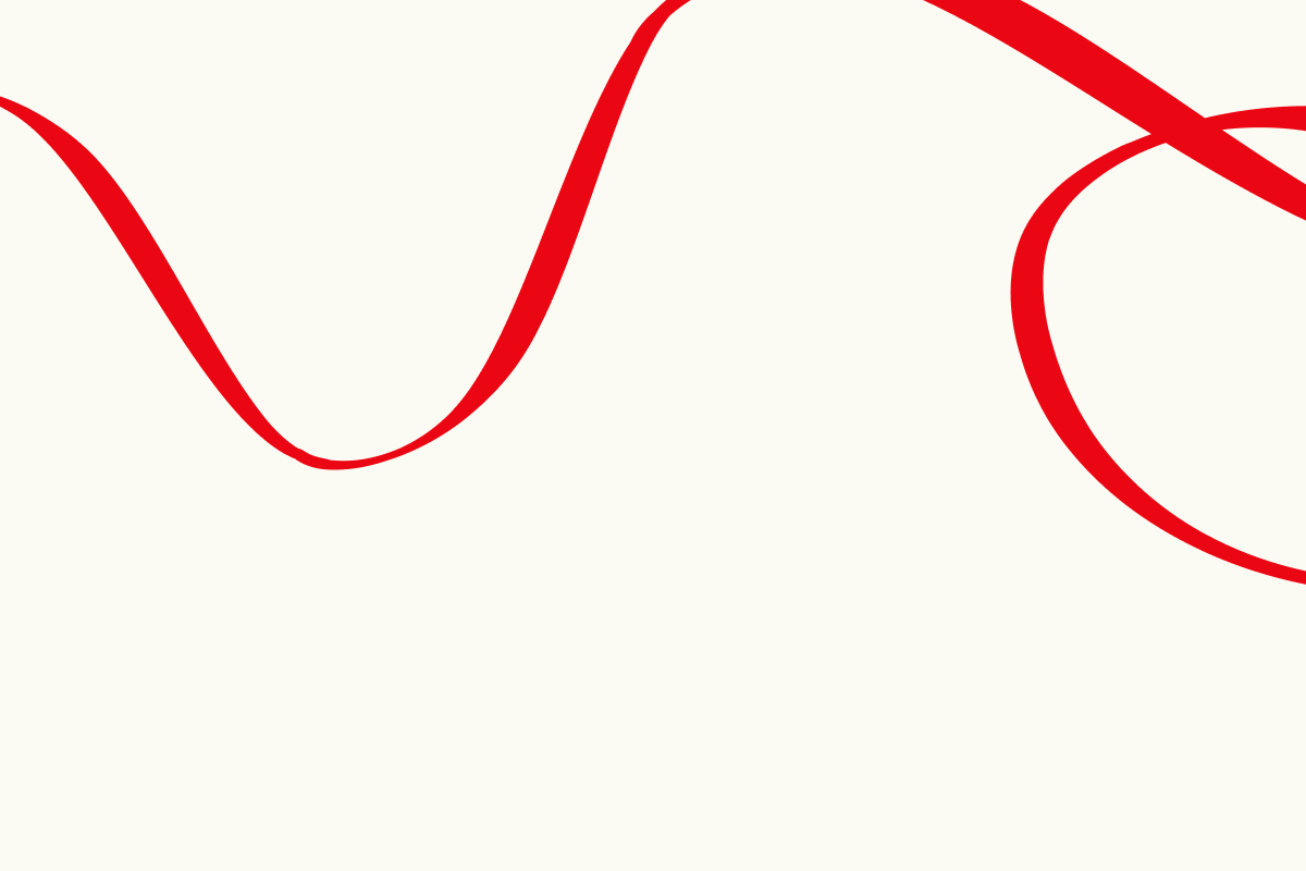 Decorative graphic of abstract, flowing red ribbon or calligraphic brushstrokes.