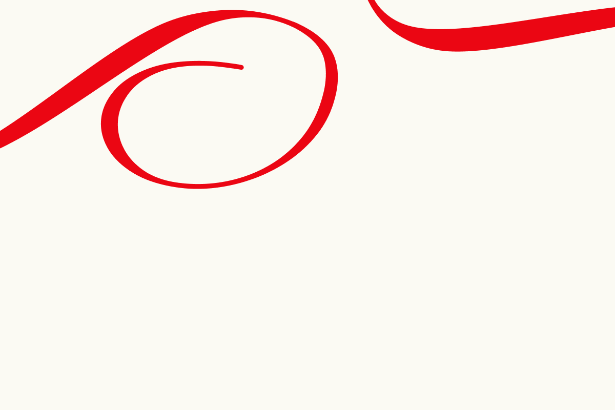 Decorative graphic of abstract, flowing red ribbon or calligraphic brushstrokes.