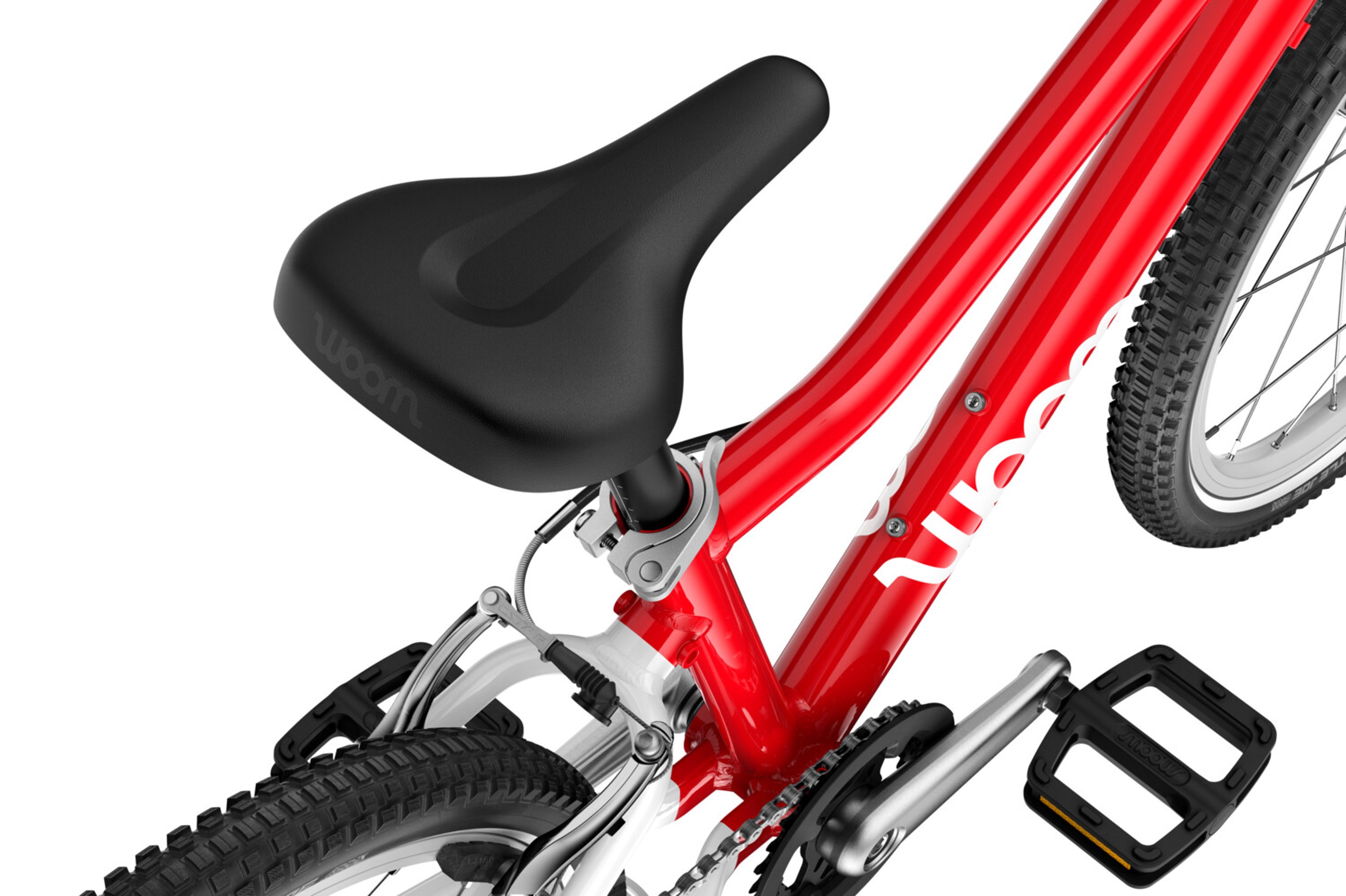 Detailaanzicht van het zadel van de woom GO 4-kinderfiets