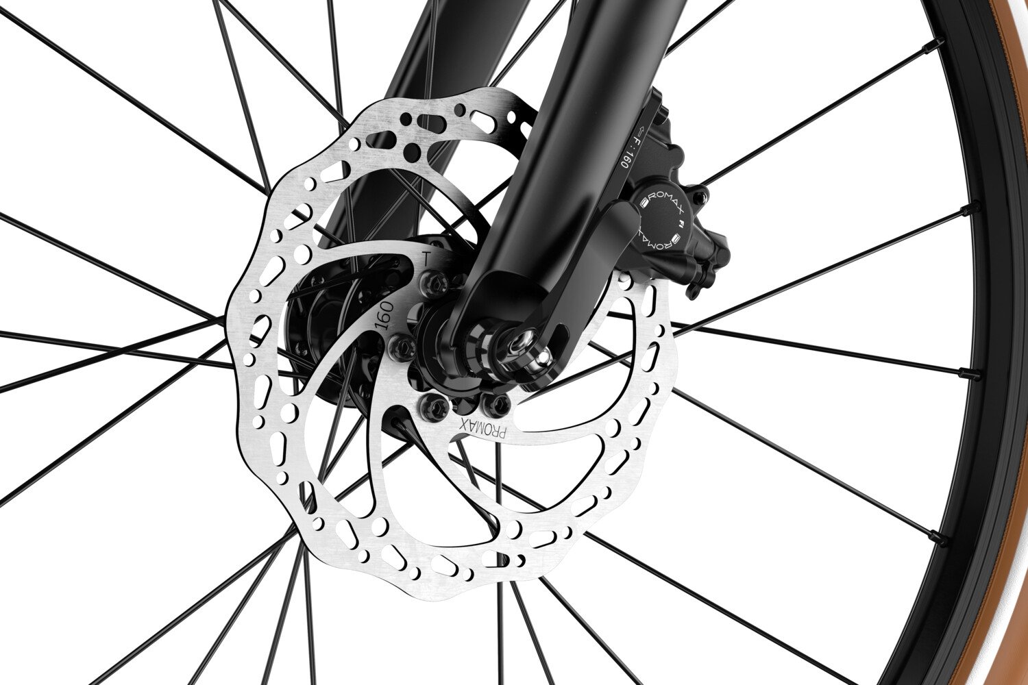 Detailansicht der vorderen Scheibenbremse am woom EXPLORE e 6.