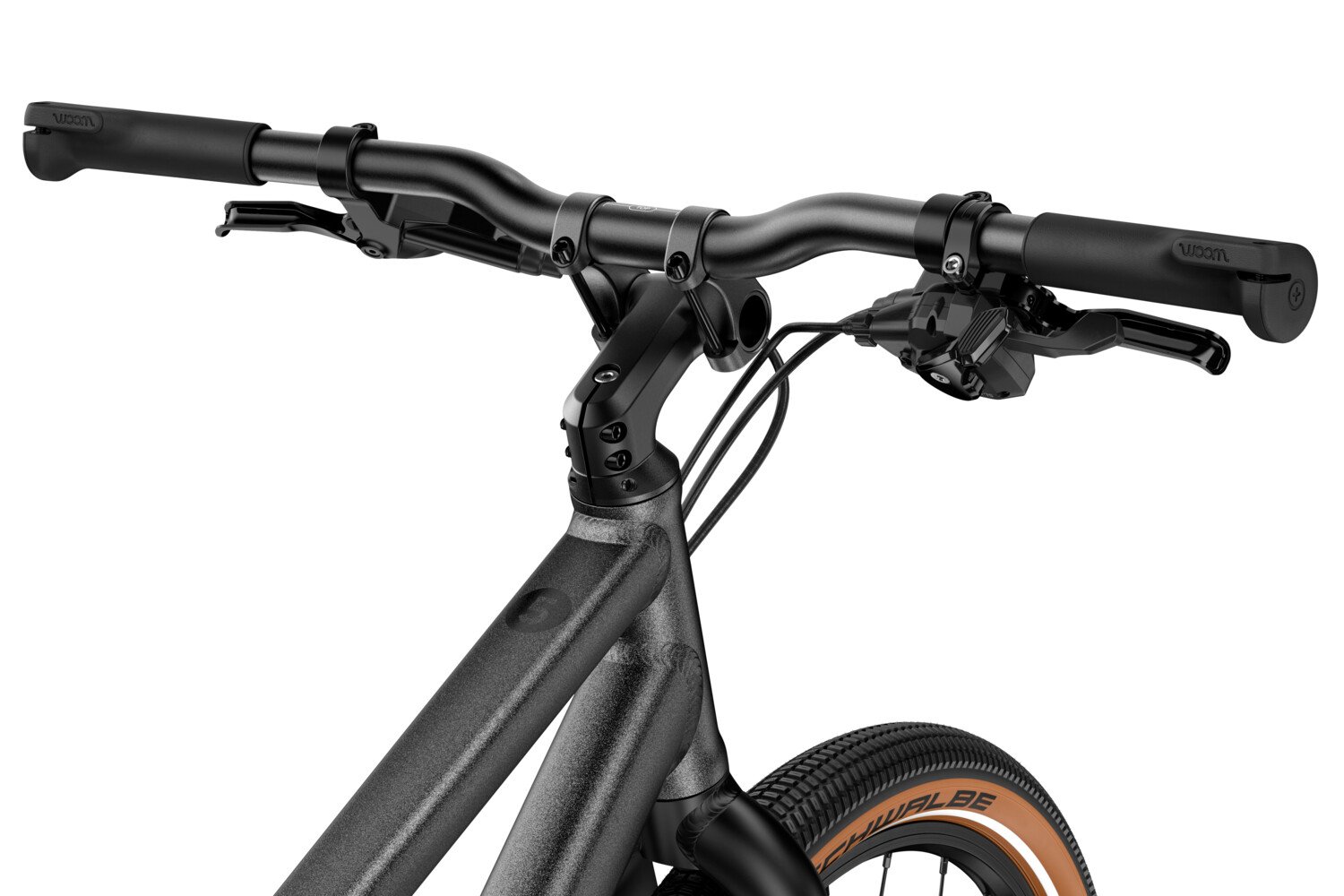 Detailansicht des schwarzen Lenkers am woom EXPLORE e 5.