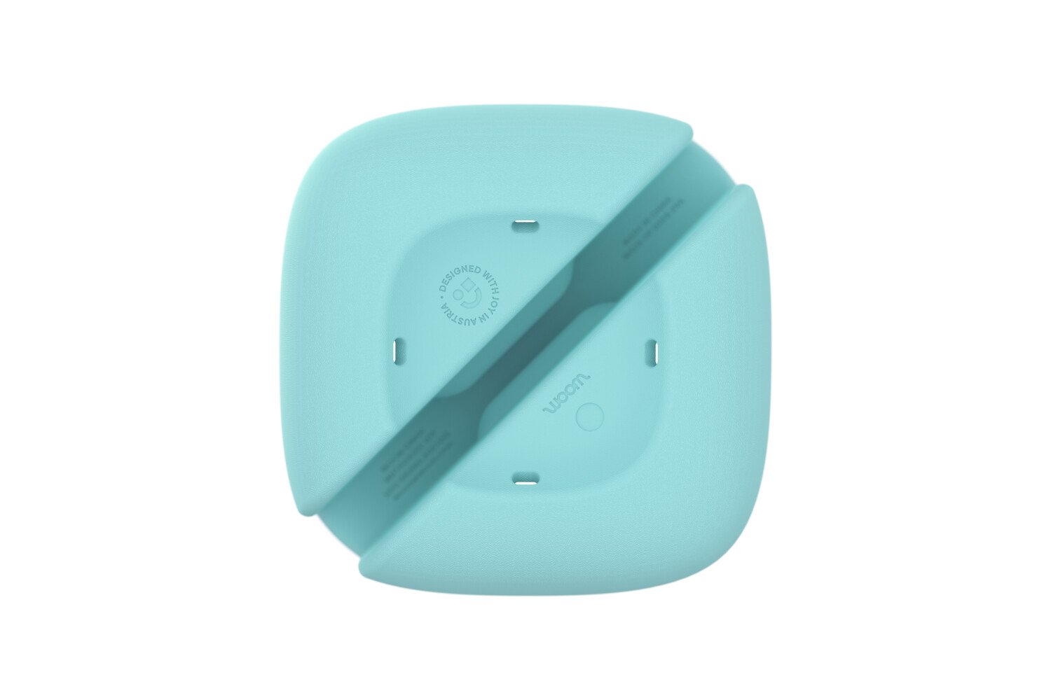 Unterseite des hellblauen POP Fahrradkorbs fürs Kinderrad von woom