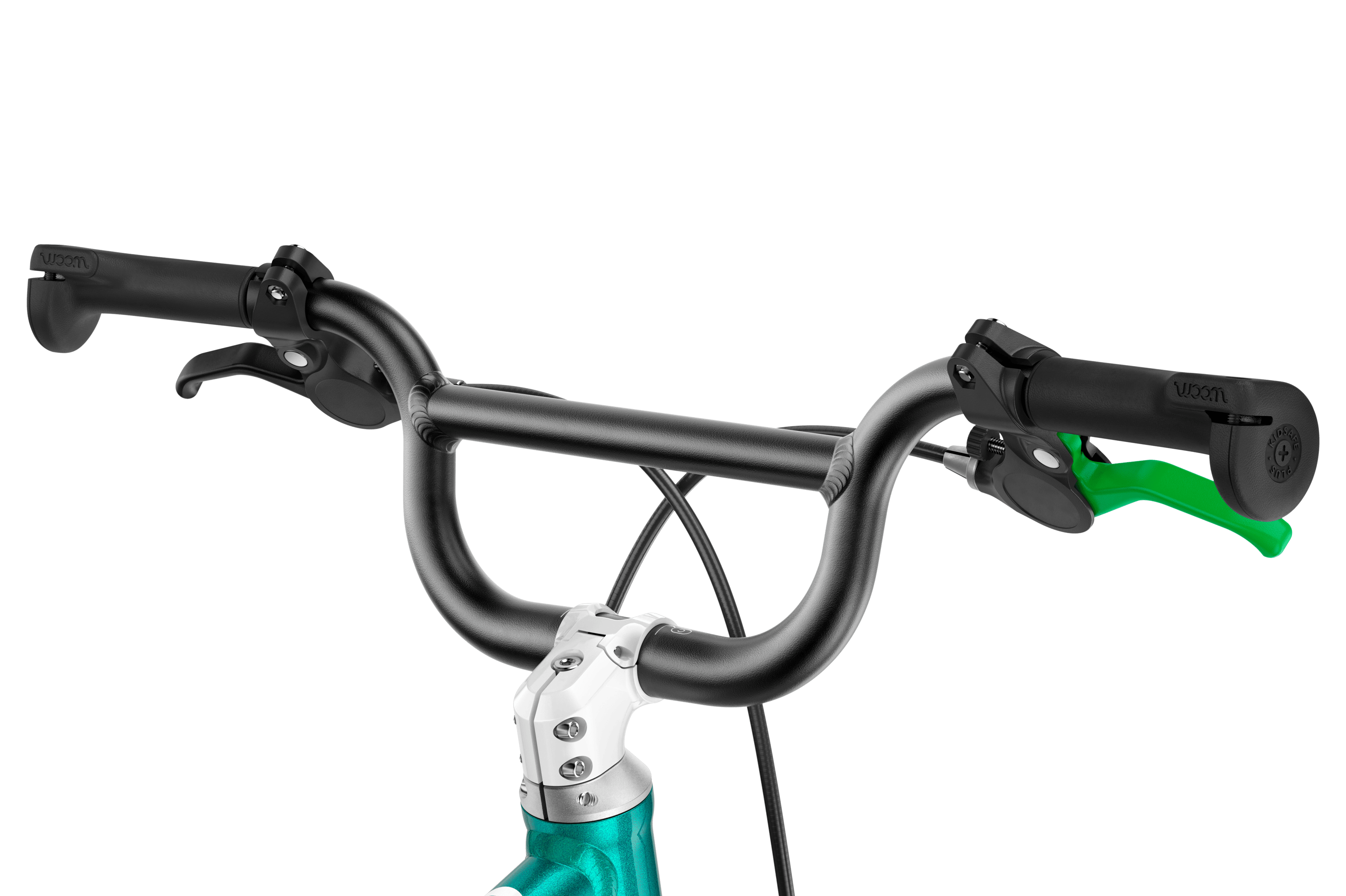 Black Handlebars with Green Brakes of woom Original bike 