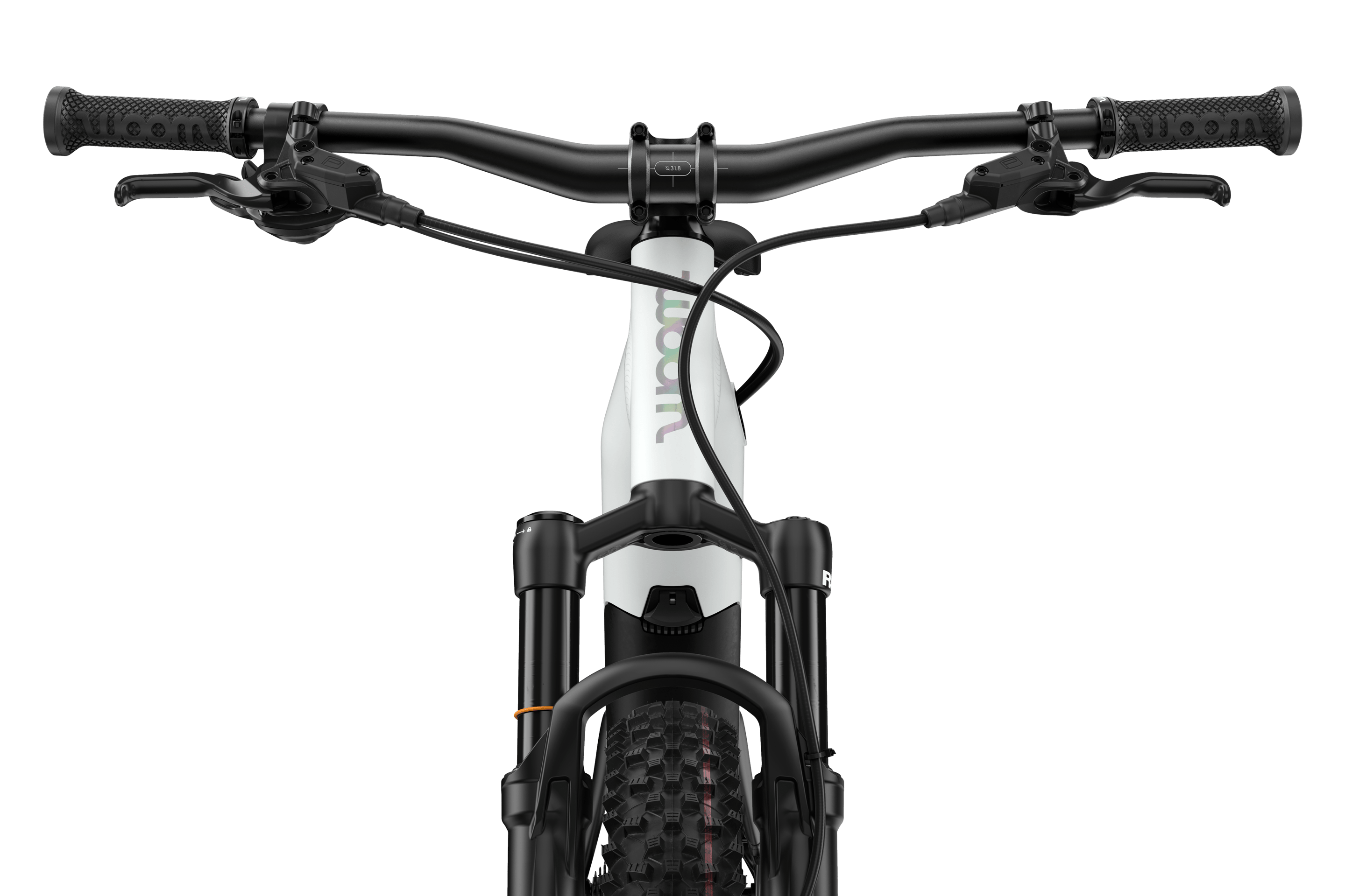 Frontansicht des woom UP 6 E-Mountainbike für Kinder ab zehn Jahren.