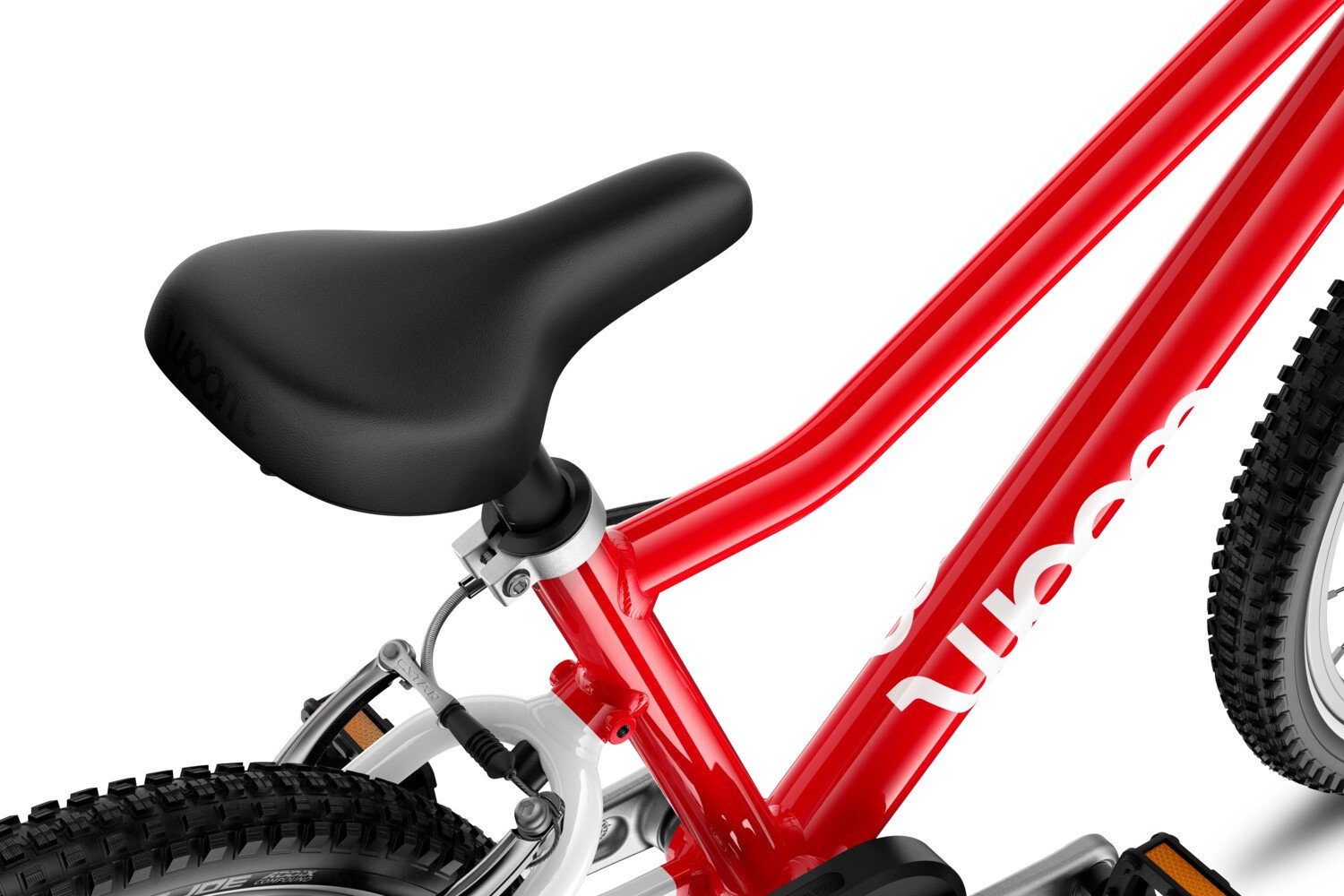 Detailed view of the saddle on the woom GO 2 children's bike