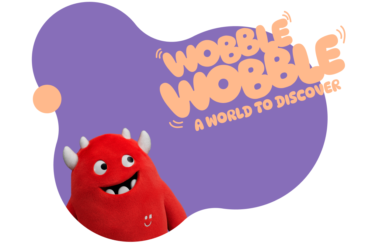 Wobble Wobble – discover the world. Small red buddy monster cuddly toy.