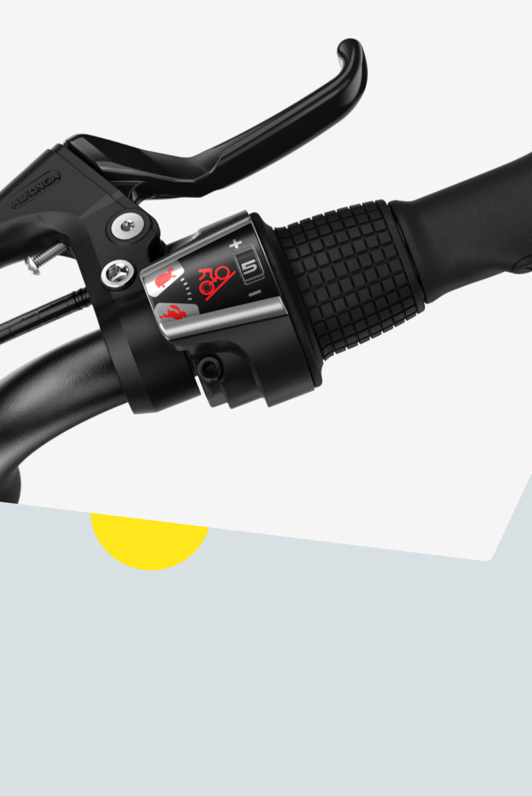 Zoom sur la manette rotative du woom GO 4 avec symbole du lapin pour aller plus vite et de la tortue pour ralentir