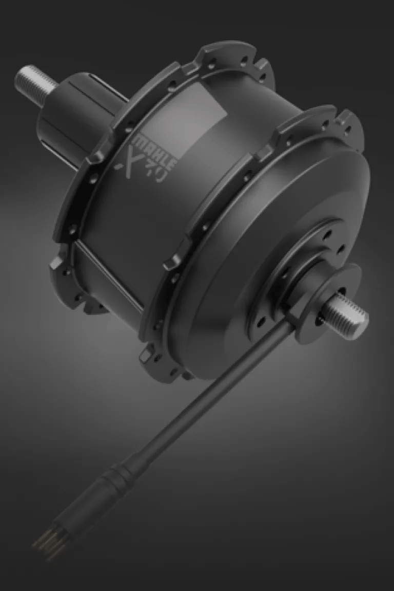Detailansicht des schwarzen X30 Nabenmotors von MAHLE.