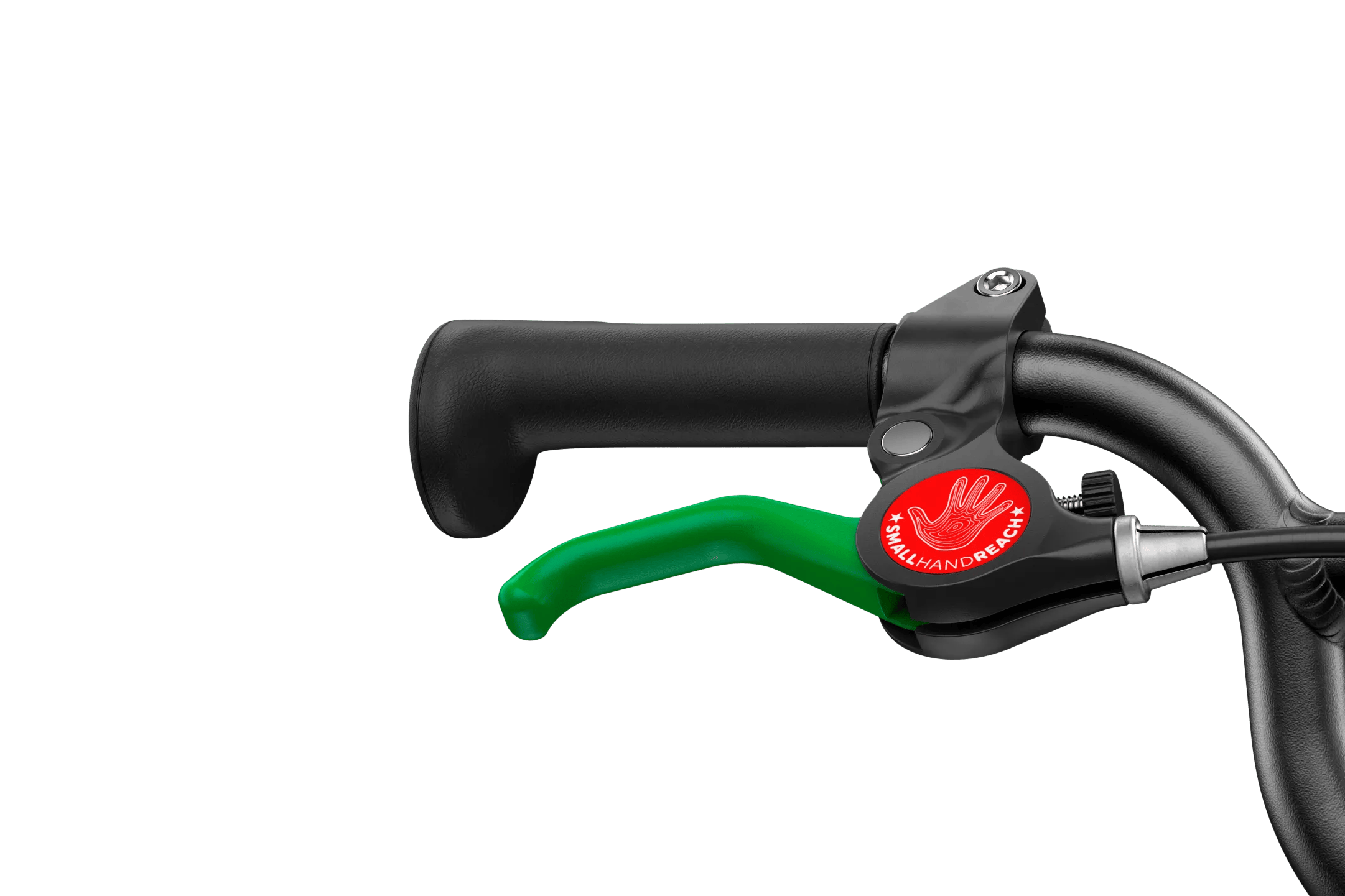Detailaanzicht van de groene remhendel van de woom GO 1 PLUS-loopfiets van 14"