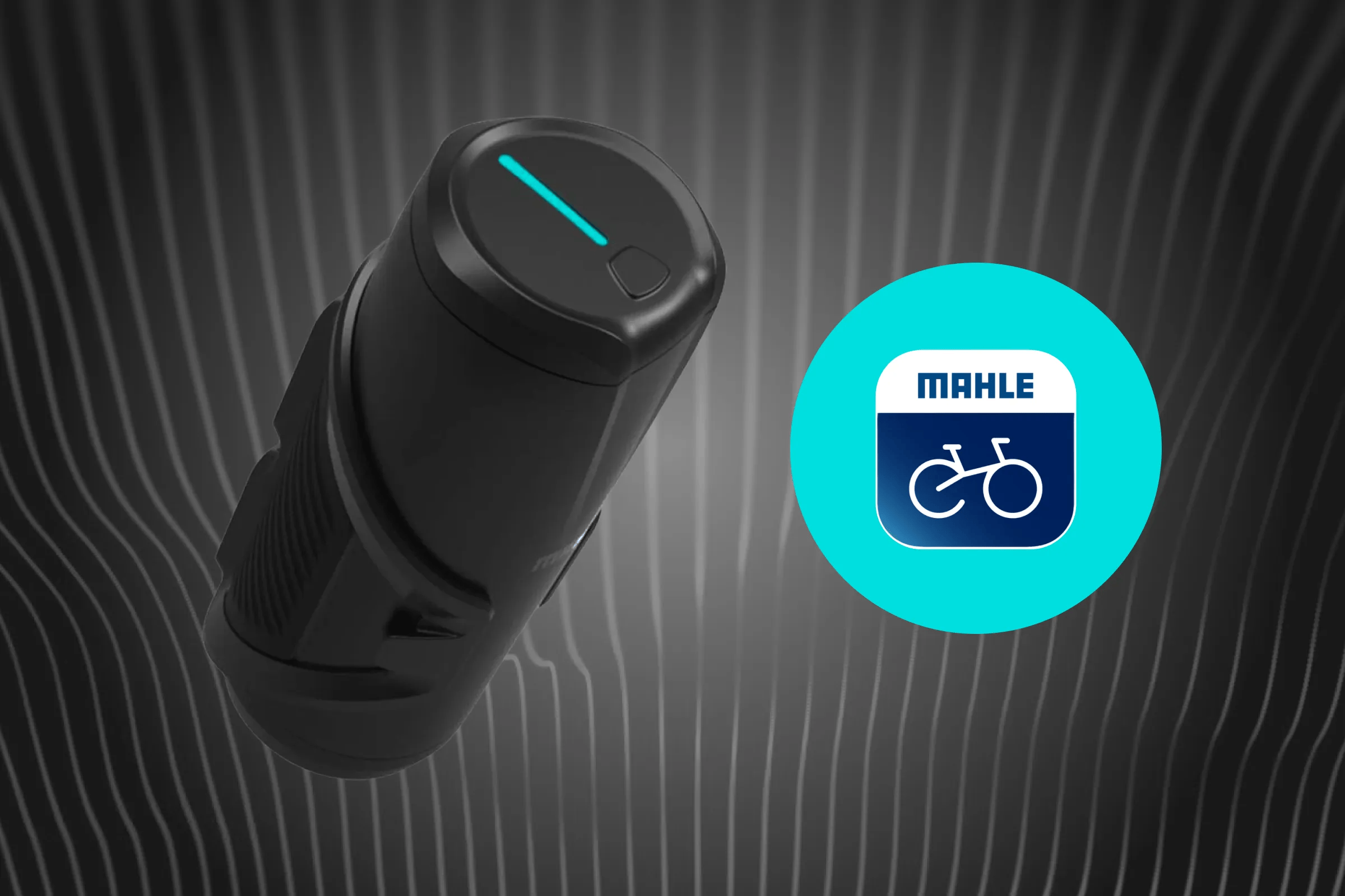 Batterie noire du vélo électrique au format gourde, représentée à gauche du logo MAHLE.