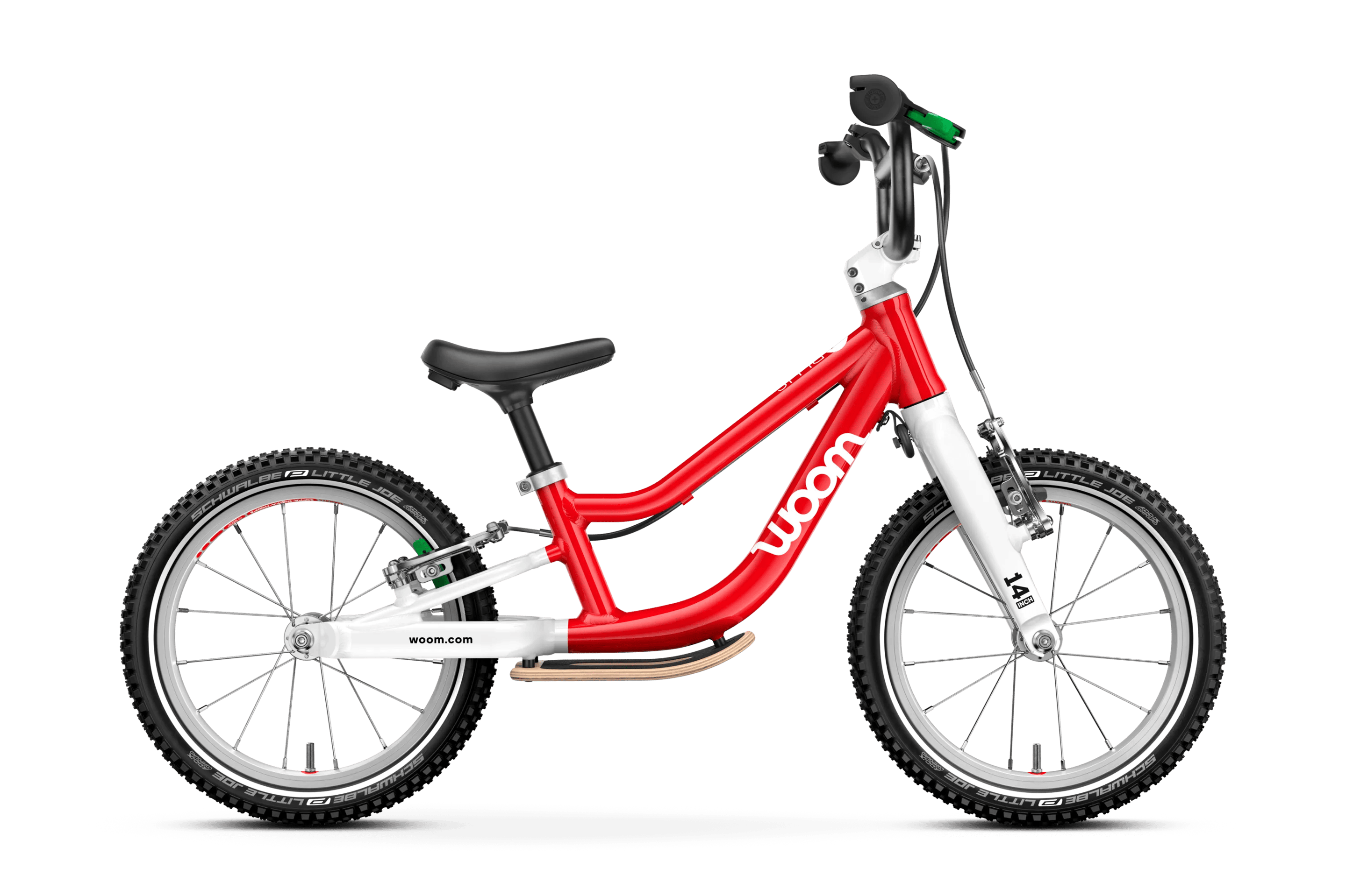 Zijaanzicht van de woom GO 1 PLUS-loopfiets voor kinderen vanaf drie jaar