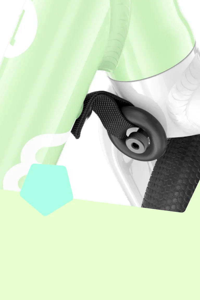Detailansicht des Lenkeinschlagsbegrenzers an einem spearmint crush woom GO Fahrrad